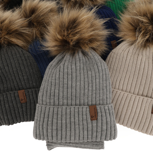 Bonnet d'hiver garçon, avec pompon, komin, gris, Onyks