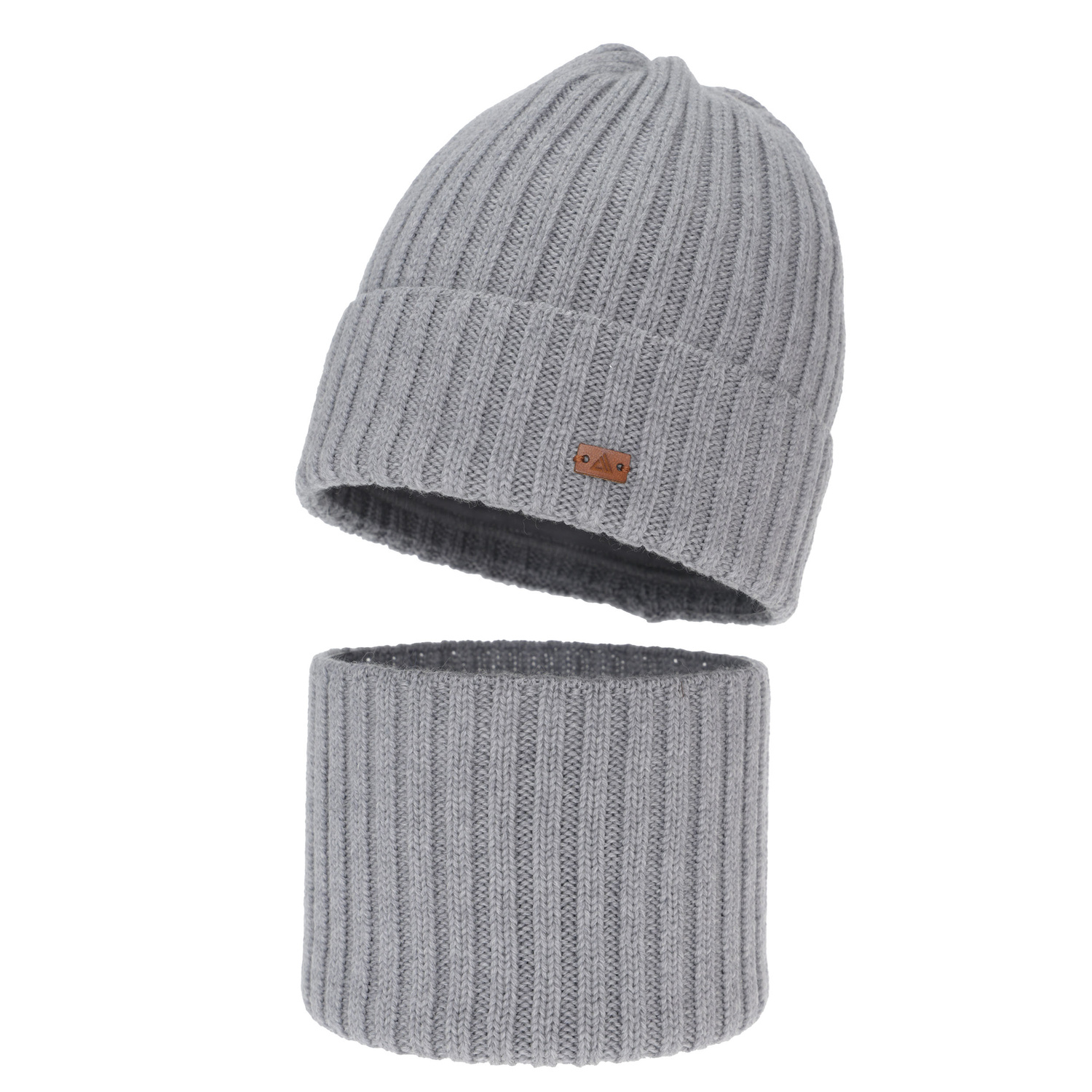 Ensemble d'hiver garçon: bonnet et snood, gris clair, 100% laine mérinos, Umberto