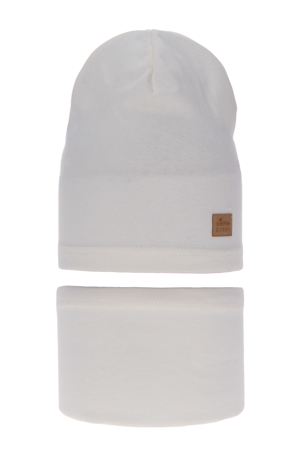 Ensemble automne/printemps fille: bonnet et snood, crème, en coton, Selfie