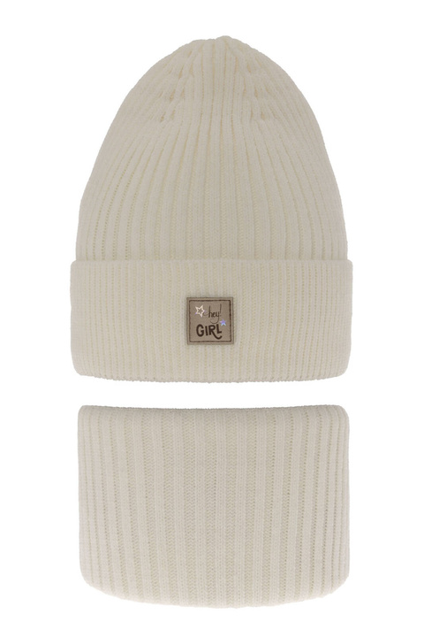 Ensemble d'hiver fille: bonnet et snood, crème, Georgina