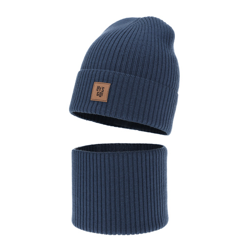 Ensemble automne/printemps garçon: bonnet et snood, 100% laine mérinos, azur Vanto