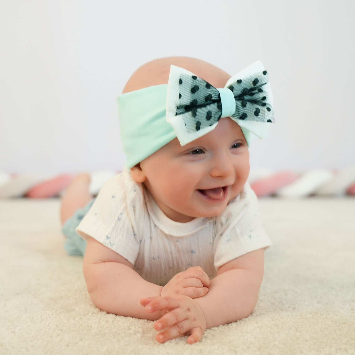 Opaska automne/printemps fille, menthe, en coton, avec nœud, Celinka