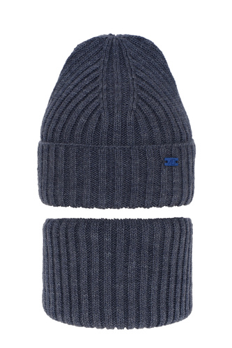 Ensemble d'hiver garçon: bonnet et snood, bleu jean, Zeno