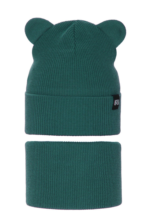 Ensemble automne/printemps garçon: bonnet et snood, avec coton, vert, Grajan