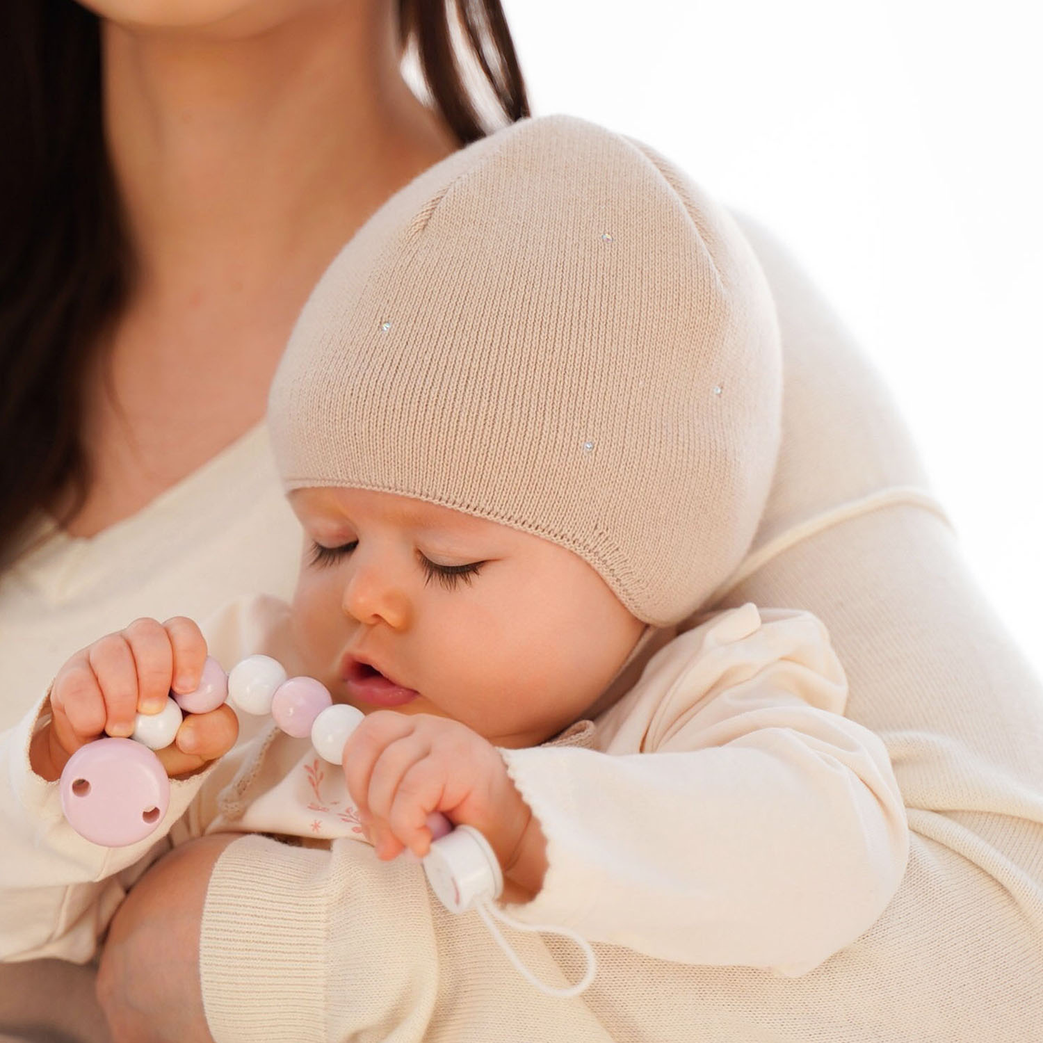 Ensemble d'hiver fille: bonnet et écharpe, violet, avec liens, Moli