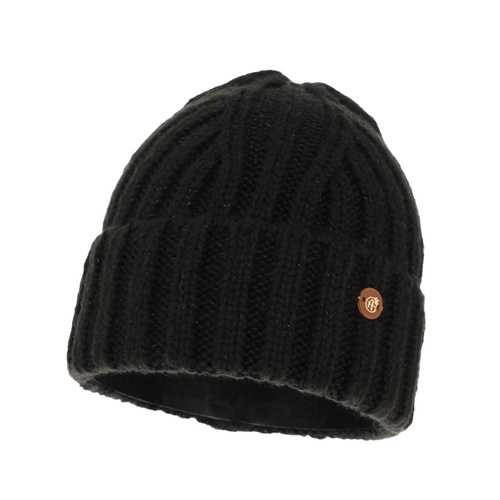 Bonnet d'hiver femme, noire, avec laine mérinos, Pamira