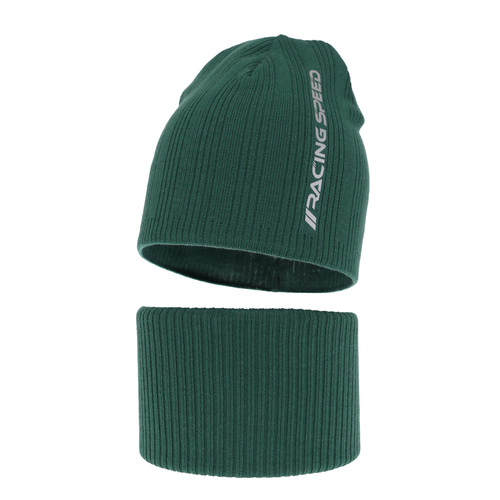 Ensemble automne/printemps garçon: bonnet et snood, avec coton, vert émeraude, coton, Kolorado