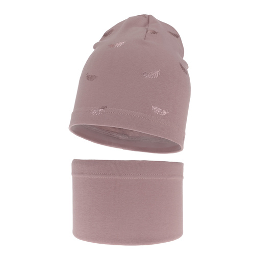 Ensemble automne/printemps fille: bonnet et snood, lavande, en coton, Florena