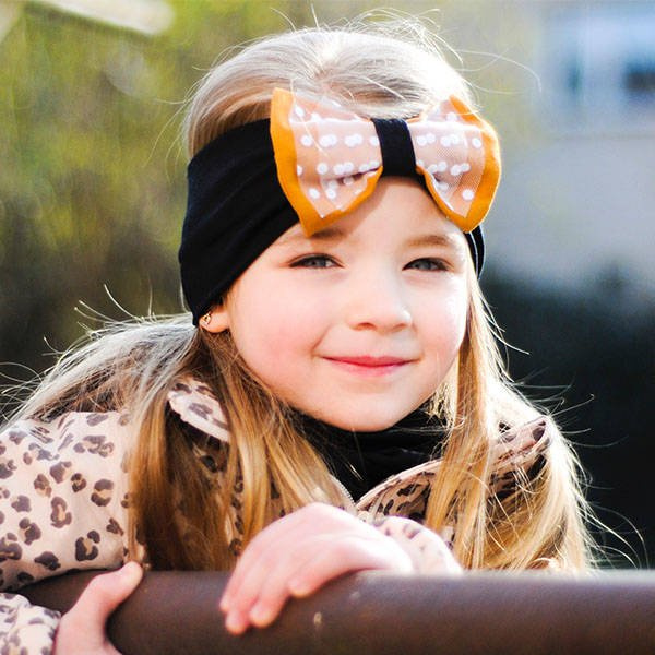 Opaska automne/printemps fille, noire, en coton, avec nœud, Celinka