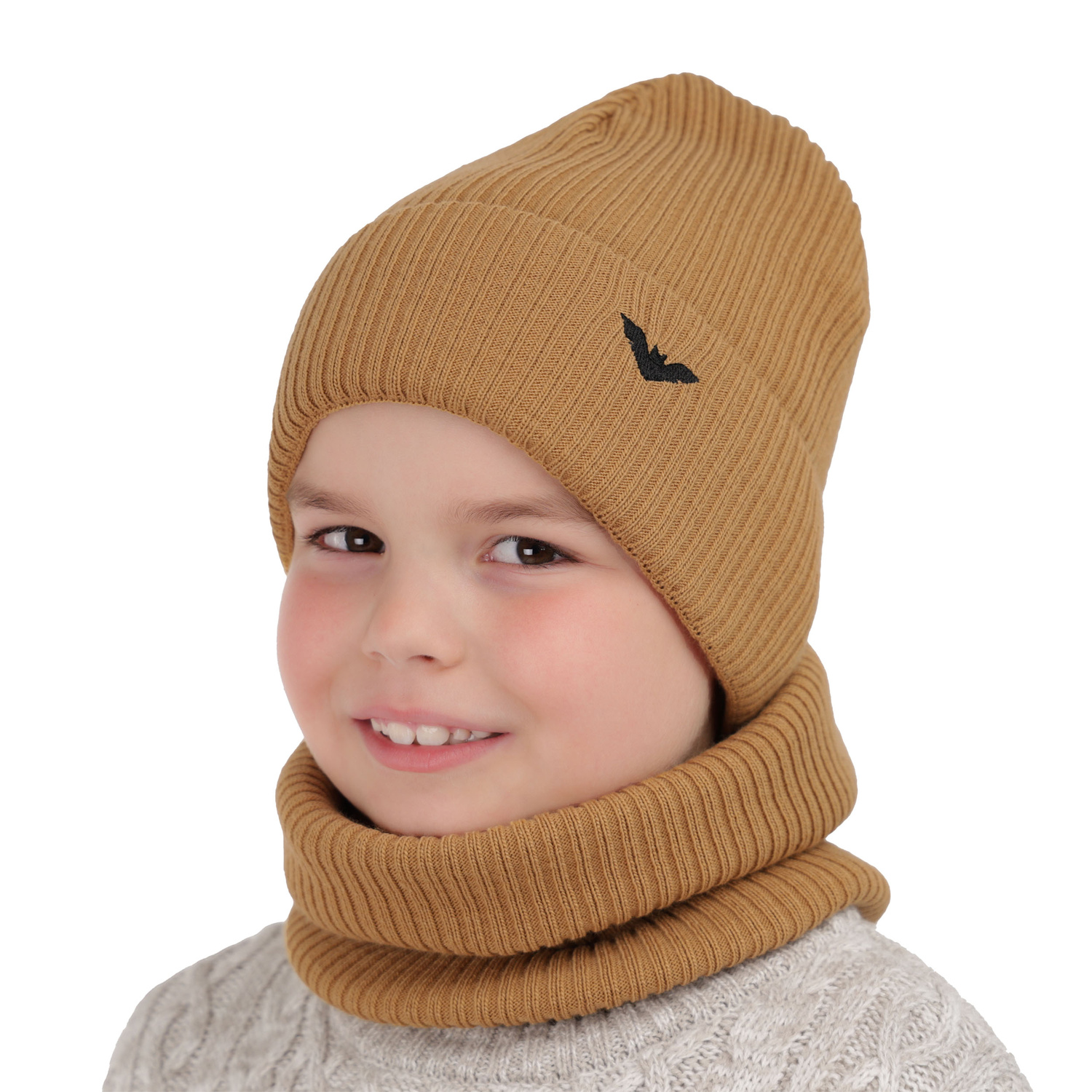 Ensemble d'hiver garçon: bonnet et snood, gris clair, Romeo