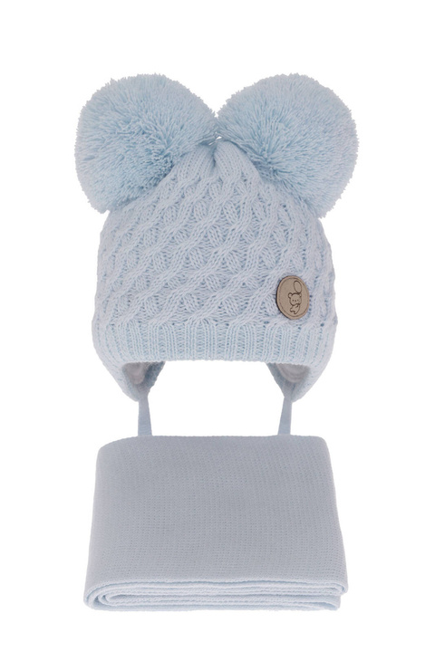 Ensemble d'hiver garçon: bonnet et écharpe, bleu, avec deux pompons, Alonso