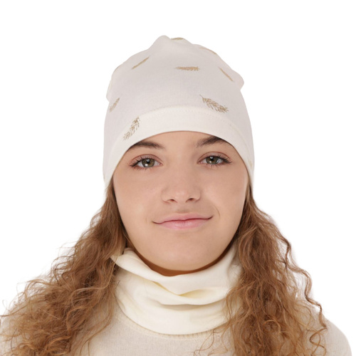 Ensemble automne/printemps fille: bonnet et snood, beige, en coton, Florena