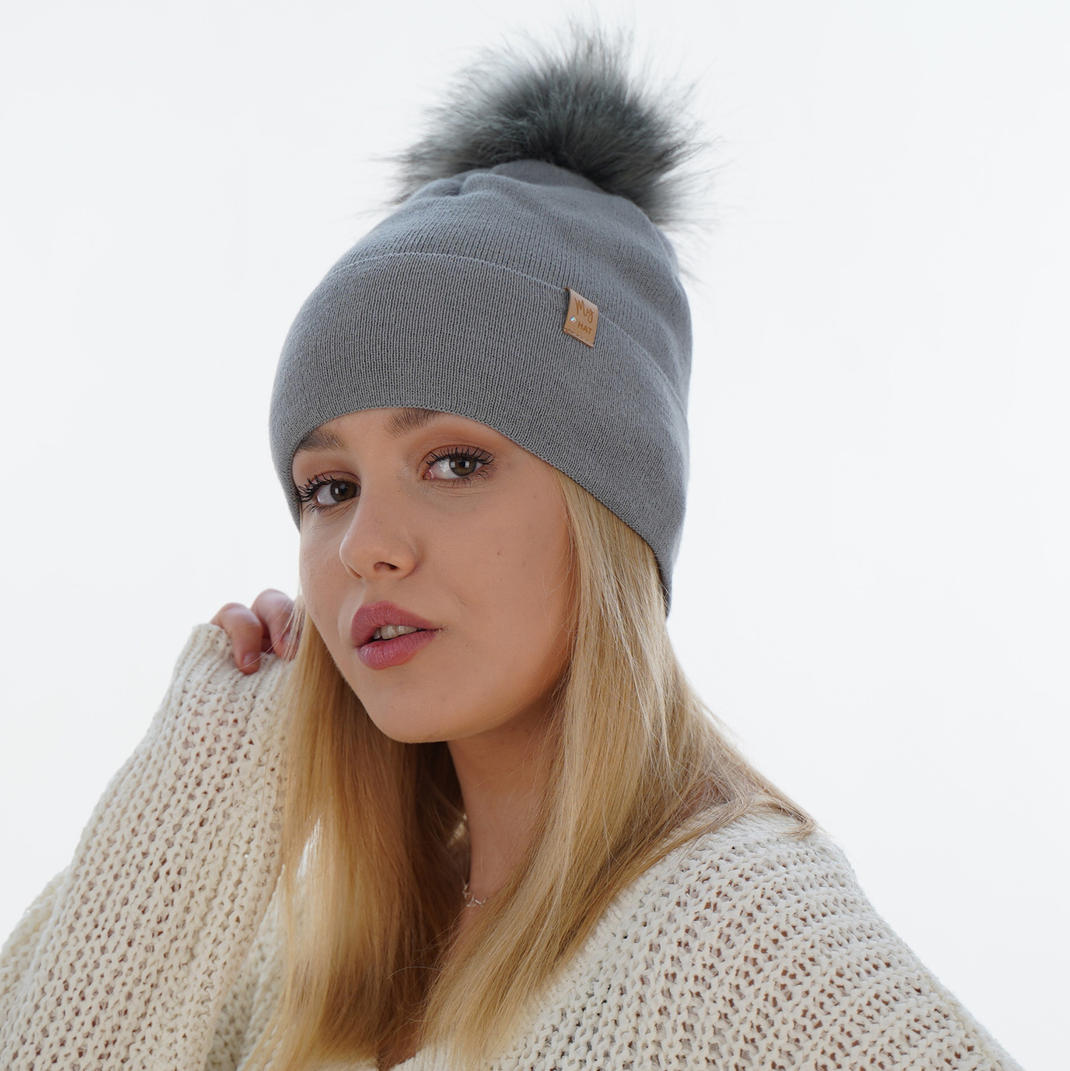 Bonnet d'hiver femme, rose, avec pompon, Kalia