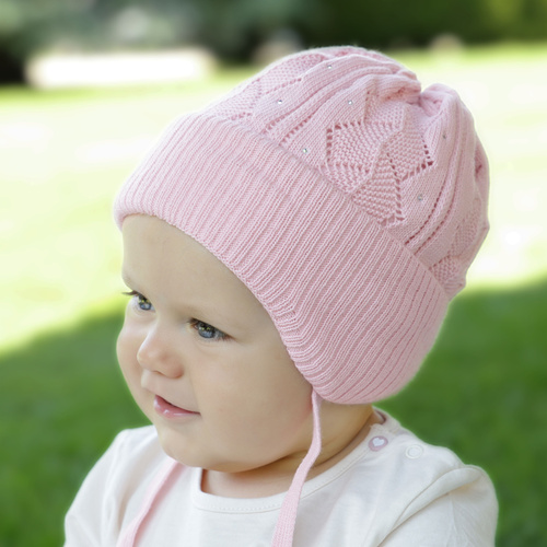 Bonnet automne/printemps fille, grise, avec liens, Marinetta