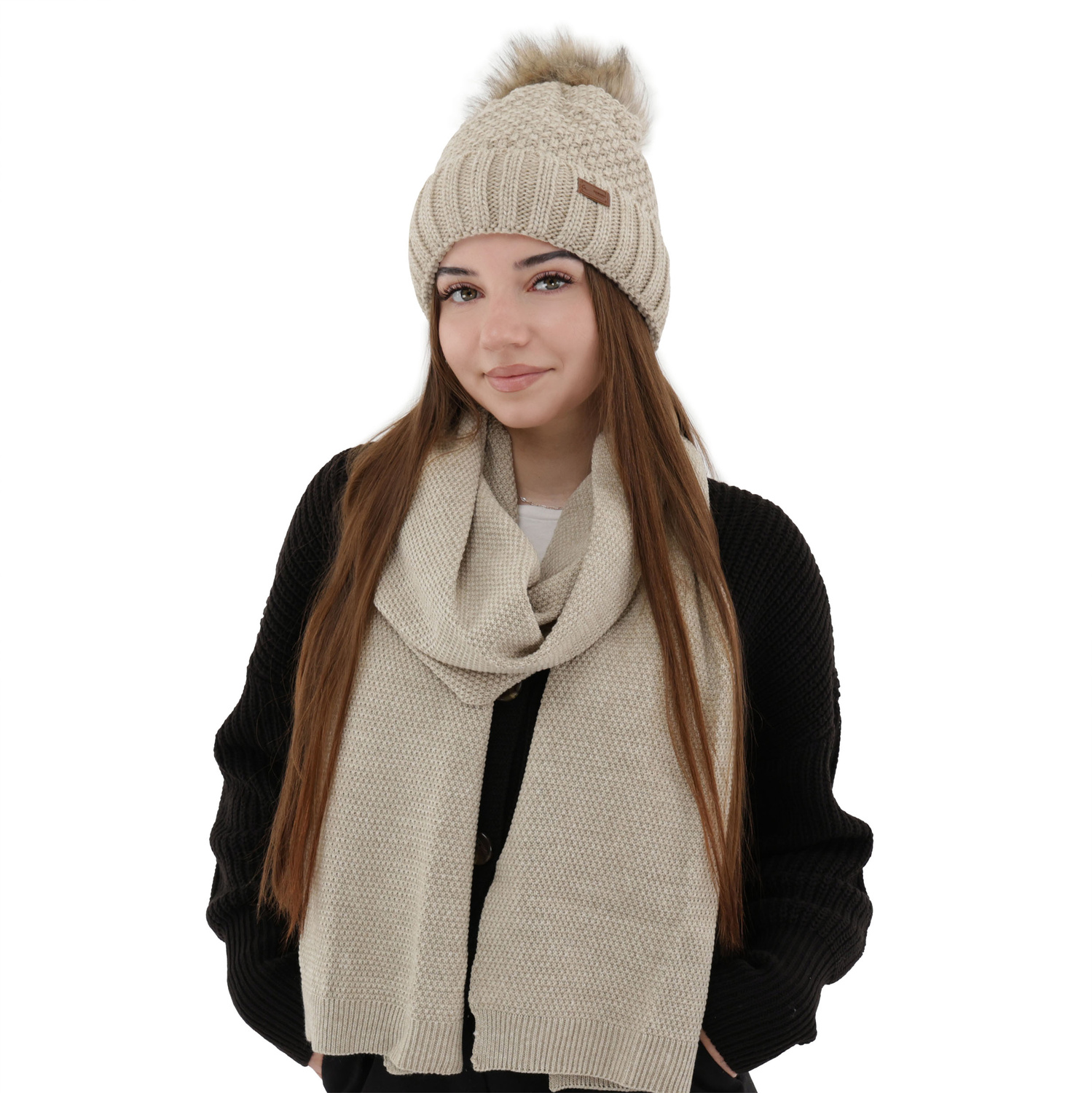 Écharpe d'hiver femme, beige, Agora