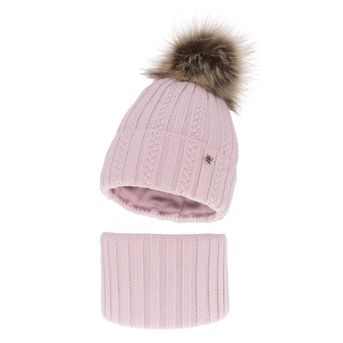 Ensemble d'hiver fille: bonnet et snood, lilas, avec pompon, Wirginia
