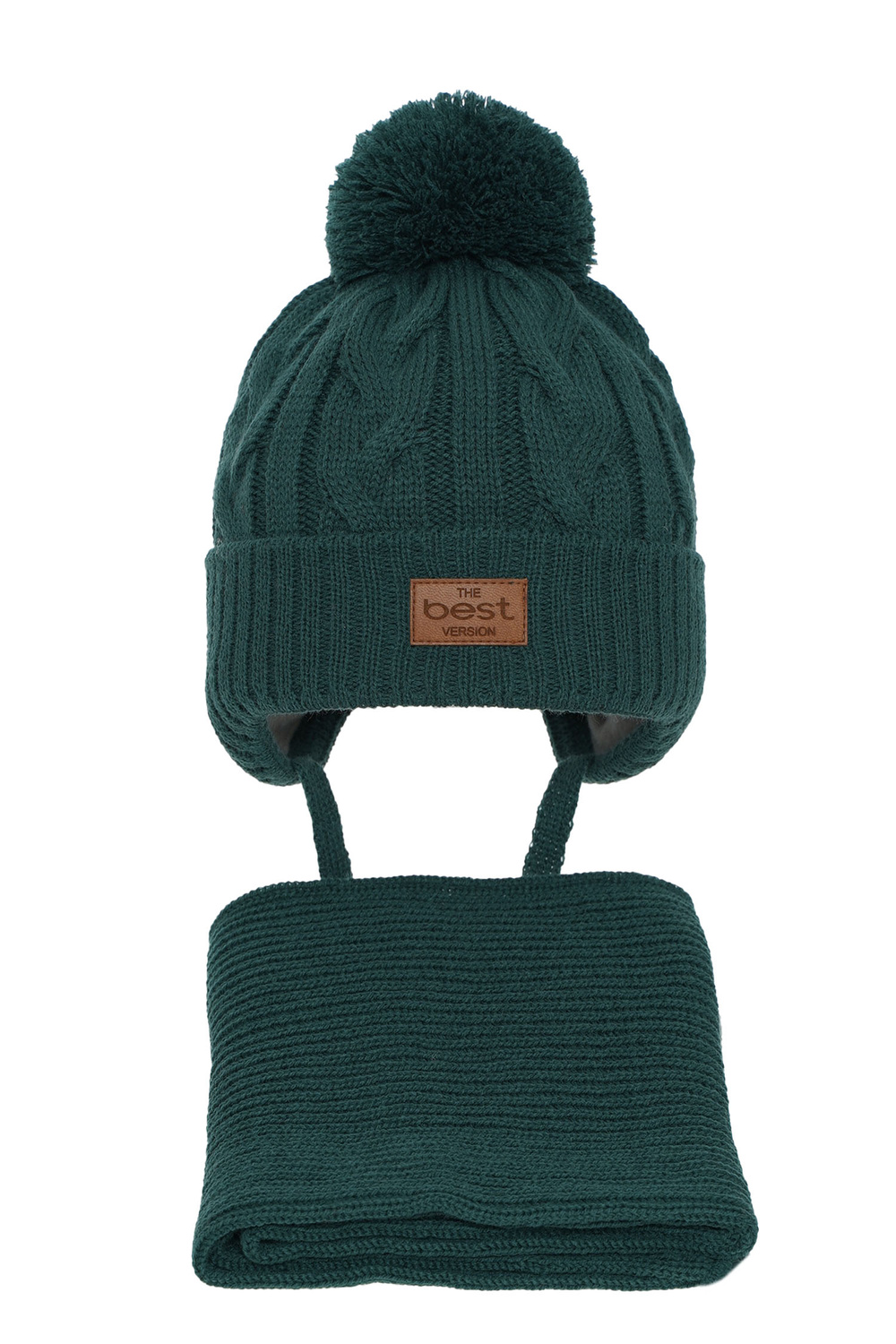 Ensemble d'hiver garçon: bonnet et écharpe, vert, avec pompon, Remix