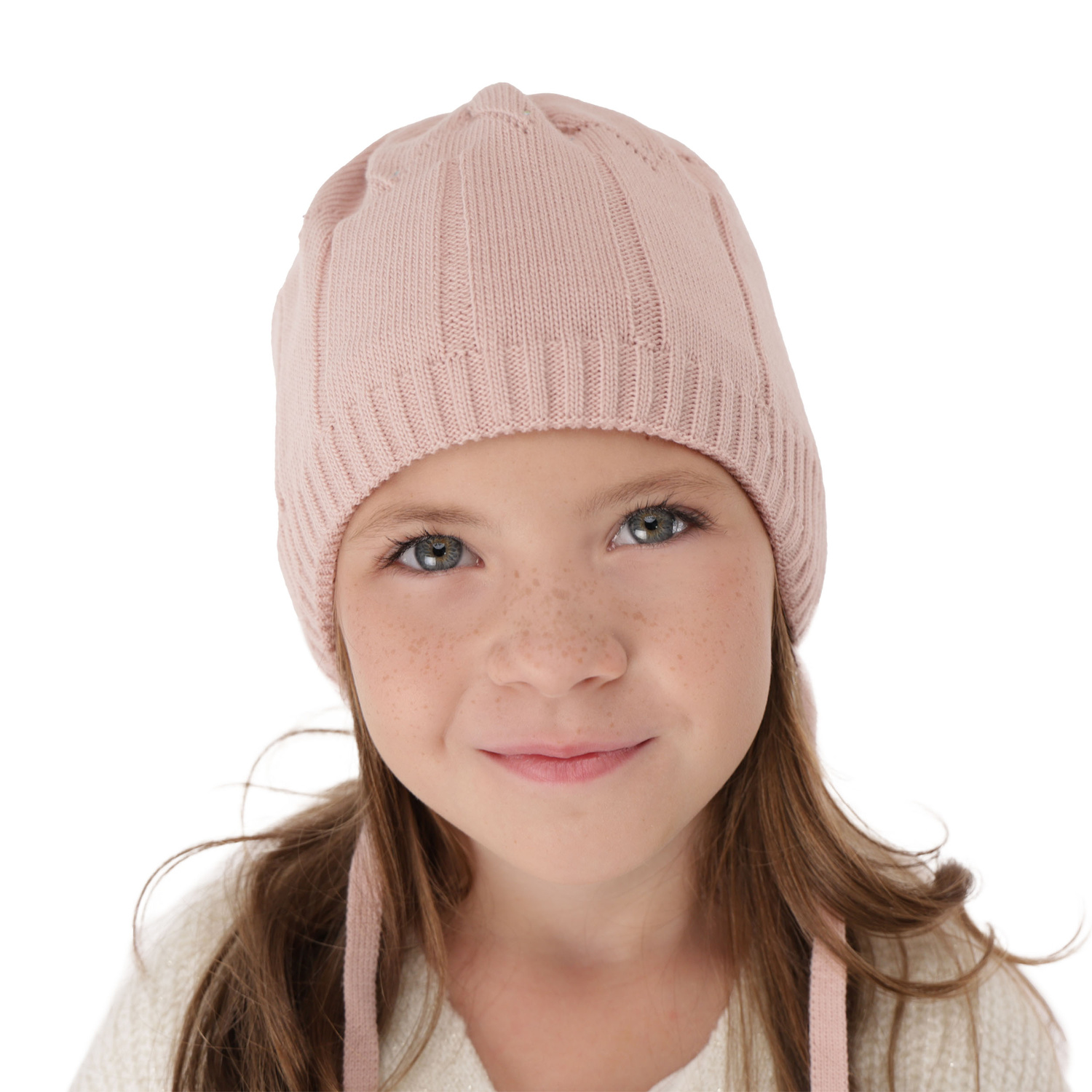 Bonnet automne/printemps fille, crème, avec liens, Mercja
