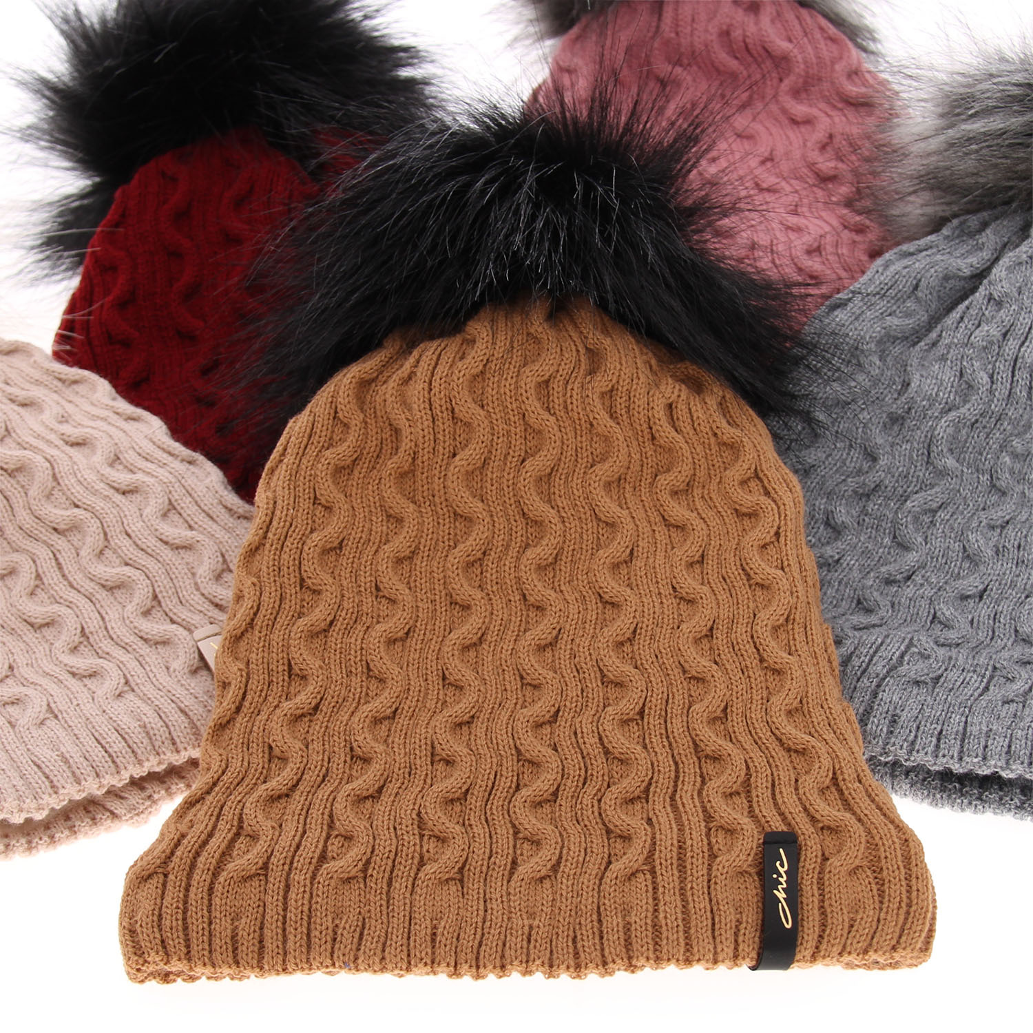 Bonnet d'hiver femme, vert, avec pompon, Xena