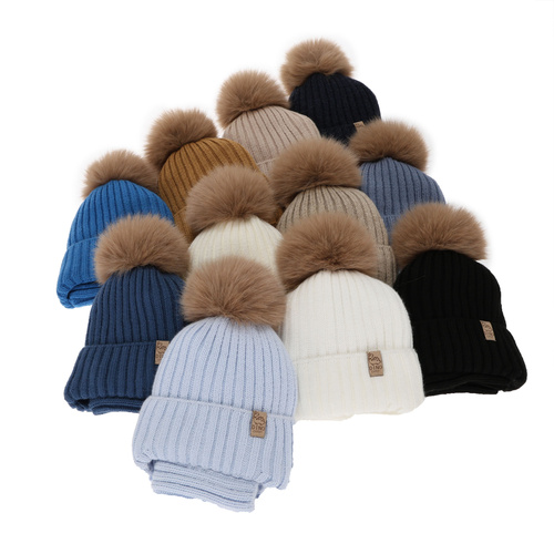 Ensemble d'hiver garçon: bonnet et snood, bleu, avec pompon, Bagil