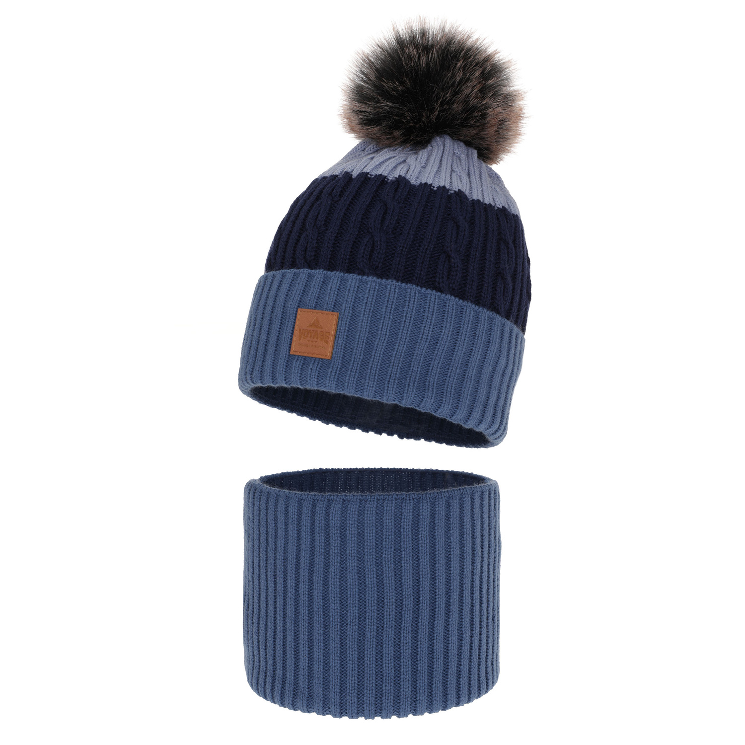 Ensemble d'hiver garçon: bonnet et snood, bleu, avec pompon, Luxor