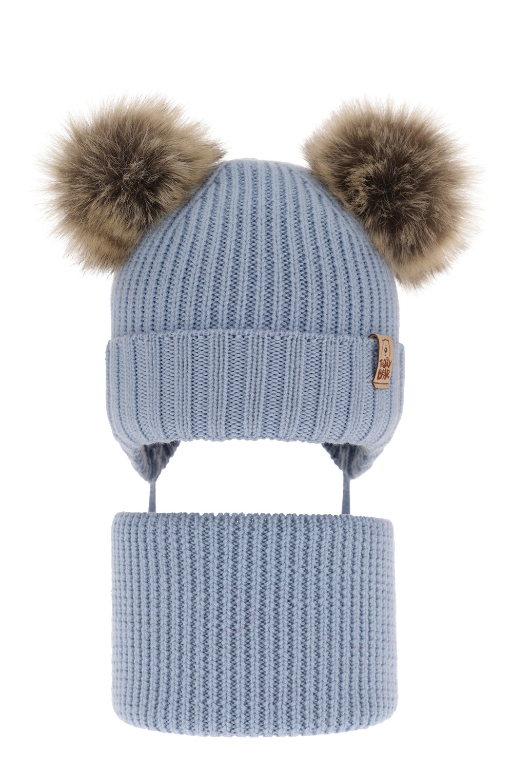 Ensemble d'hiver garçon: bonnet et snood, bleu, avec laine mérinos, avec liens, Konor