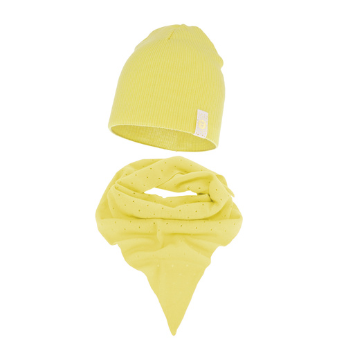 Ensemble automne/printemps fille: bonnet et foulard, jaune, Blanche