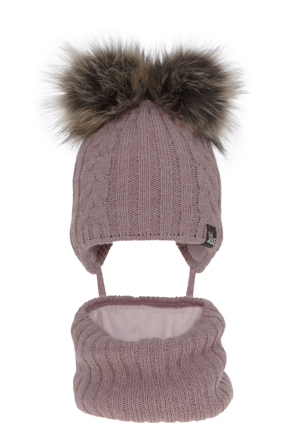 Ensemble d'hiver fille: bonnet et snood, violet, avec deux pompons, Marlen