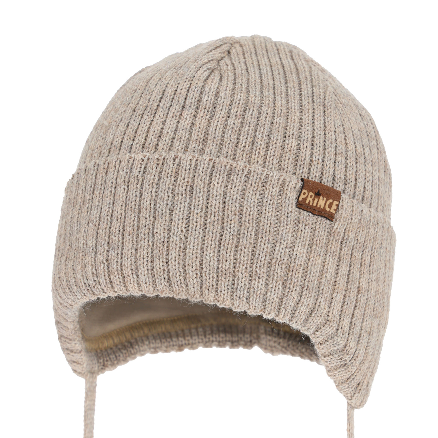 Bonnet d'hiver garçon, beige, avec liens, avec laine mérinos, Puser