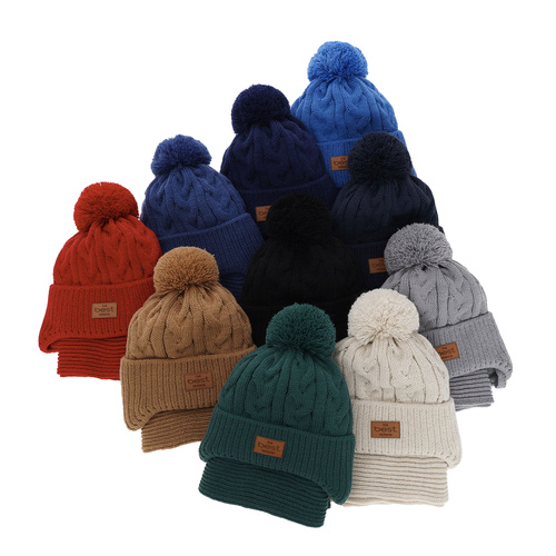 Ensemble d'hiver garçon: bonnet et écharpe, bleu marine, avec pompon, Remix