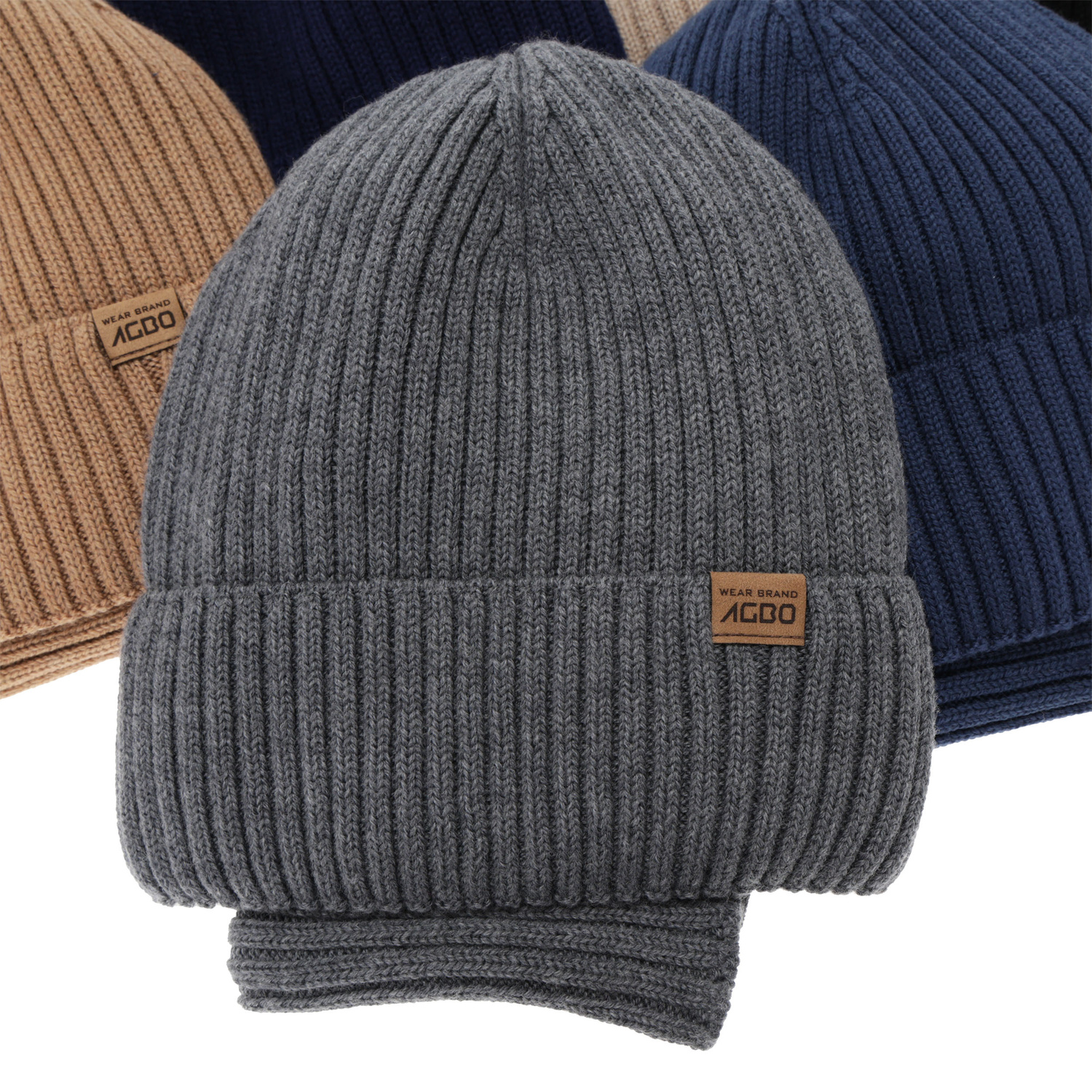 Ensemble d'hiver garçon (bonnet et snood), 100% Laine Mérinos, avec doublure en laine mérinos, bleu marine, Domin