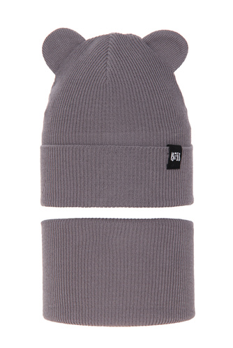 Ensemble automne/printemps garçon: bonnet et snood, avec coton, gris, Grajan