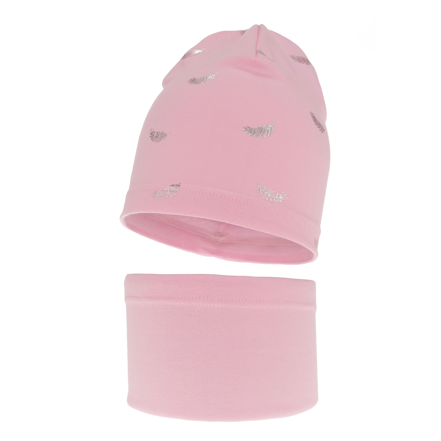 Ensemble automne/printemps fille: bonnet et snood, rose, en coton, Florena