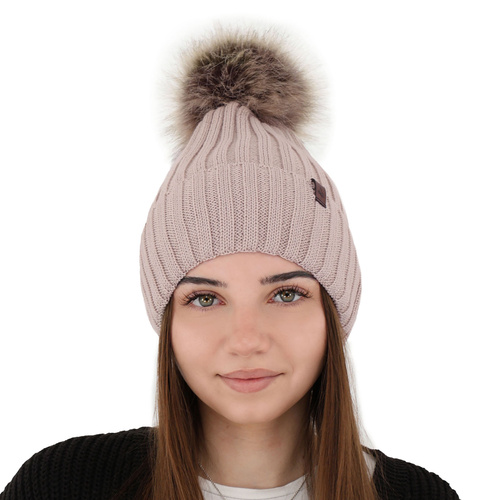 Bonnet d'hiver femme, hiver, beige, avec laine mérinos, Texa