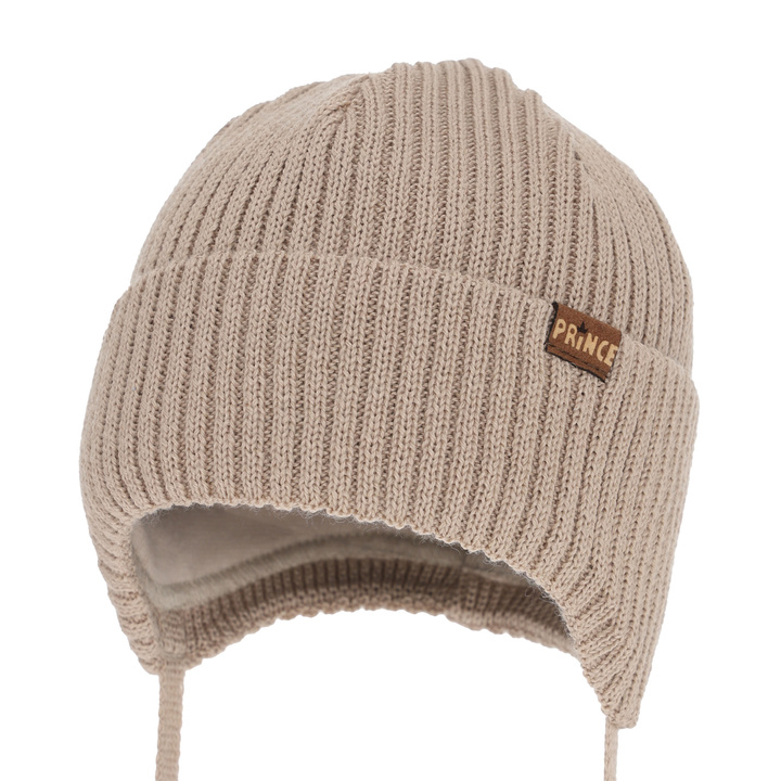 Bonnet d'hiver garçon, avec liens, avec laine mérinos, beige, Puser