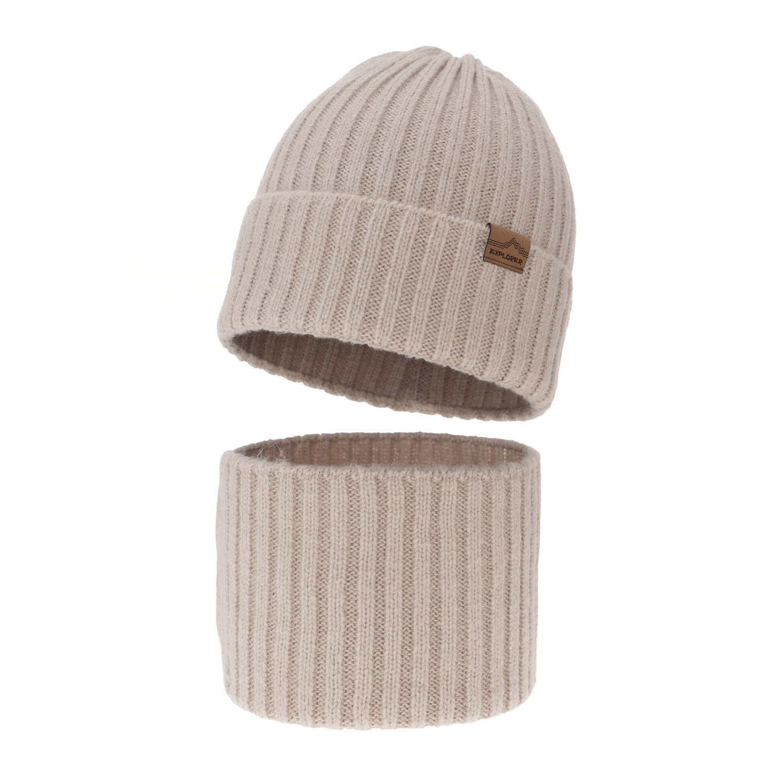 Ensemble d'hiver garçon: bonnet et snood, beige clair, avec laine mérinos, Karmin
