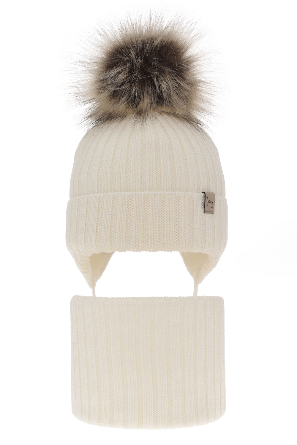 Ensemble d'hiver fille: bonnet et snood, crème, avec liens, avec laine mérinos, Junika