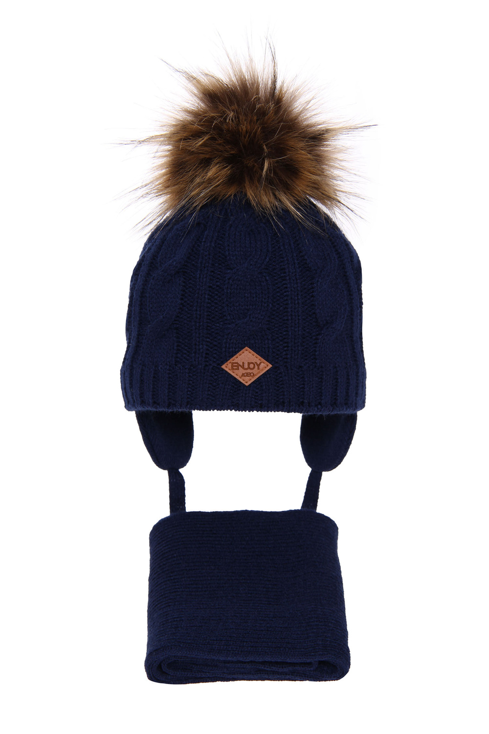 Ensemble d'hiver garçon: bonnet et écharpe, bleu marine, avec pompon, Minor