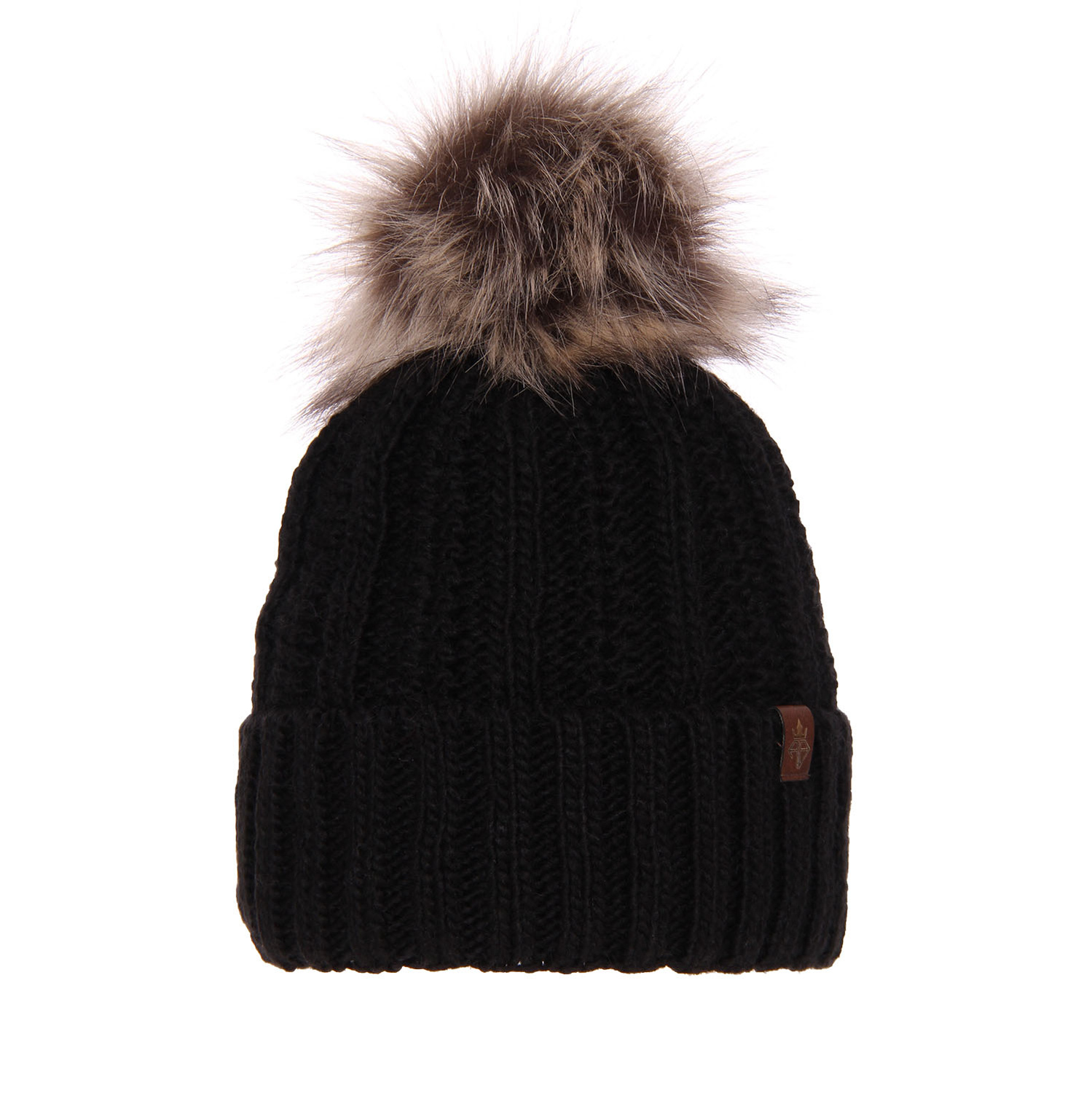 Bonnet d'hiver femme, noir, avec pompon, Rene