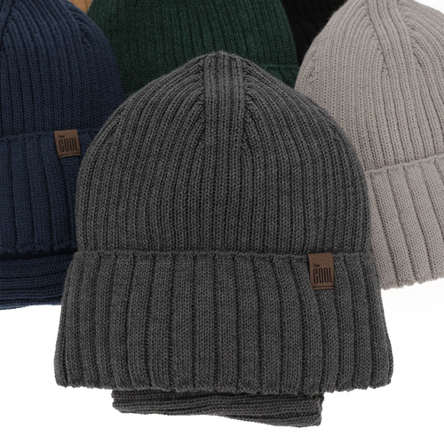 Ensemble d'hiver garçon: bonnet et snood, gris clair, avec laine mérinos, Metis