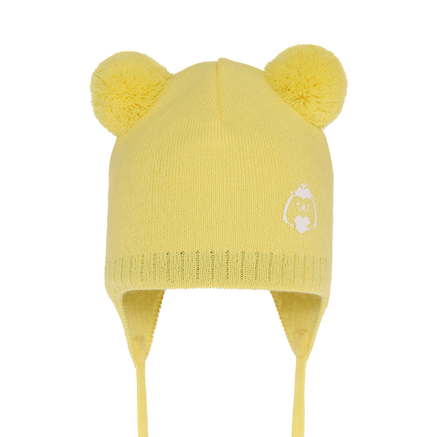 Bonnet automne/printemps fille, jaune, avec deux pompons, avec liens, Bunia