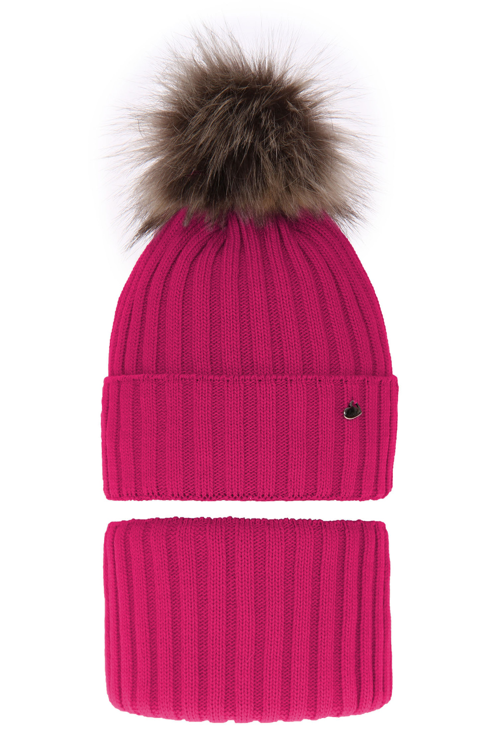 Ensemble d'hiver fille: bonnet et snood, rose, avec pompon, Wilma