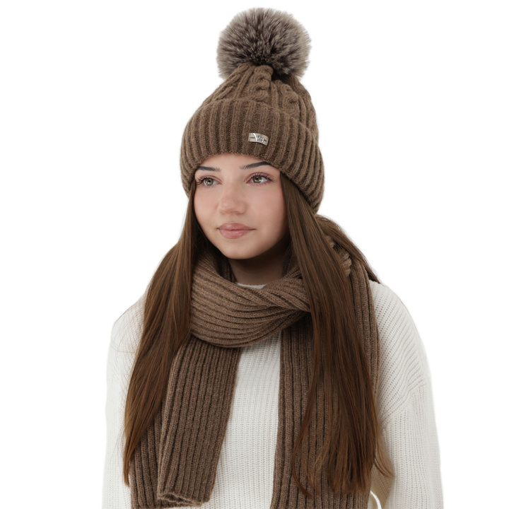 Ensemble d'hiver femme: bonnet et écharpe, marron, Lunetta