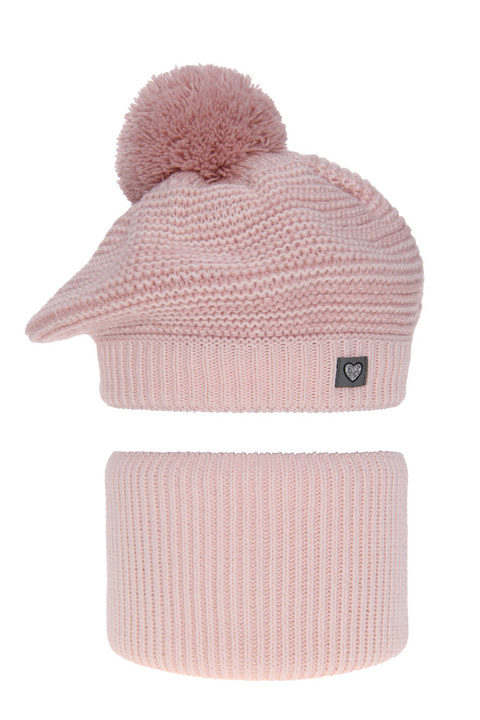 Ensemble d'hiver fille: bonnet et snood, rose, avec pompon, Lira