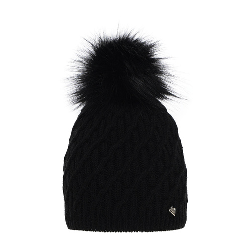 Bonnet d'hiver femme, noir, avec pompon, Kaskada