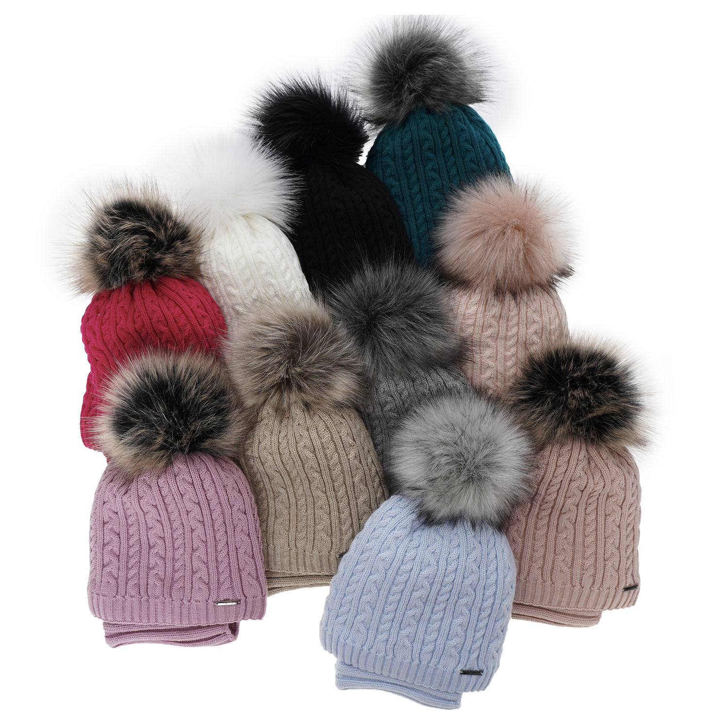 Ensemble d'hiver fille: bonnet et snood, blanc, avec pompon, Rima