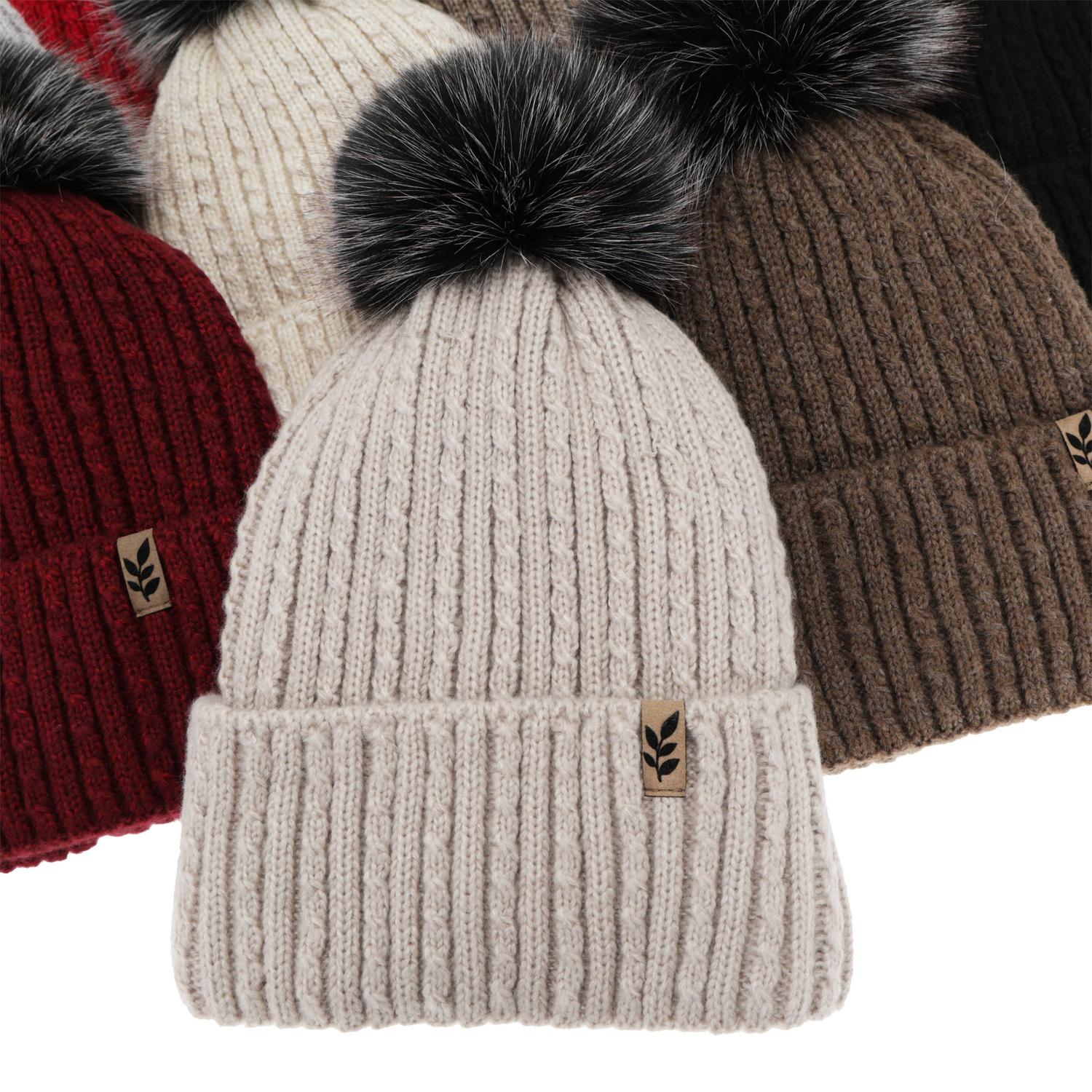 Bonnet d'hiver femme, gris, avec pompon, Calista