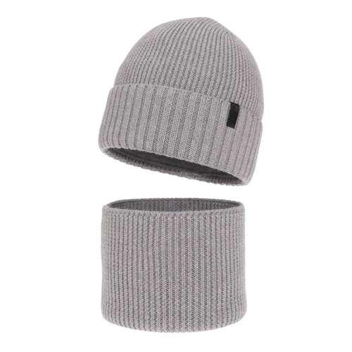 Bonnet et snood pour garçon, ensemble d'hiver, 100% Laine Mérinos, avec doublure en laine mérinos, gris Harbin