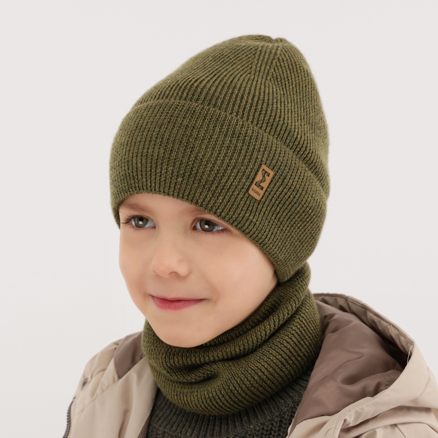 Ensemble automne/printemps garçon: bonnet et snood, bleu, avec laine mérinos, Bruce