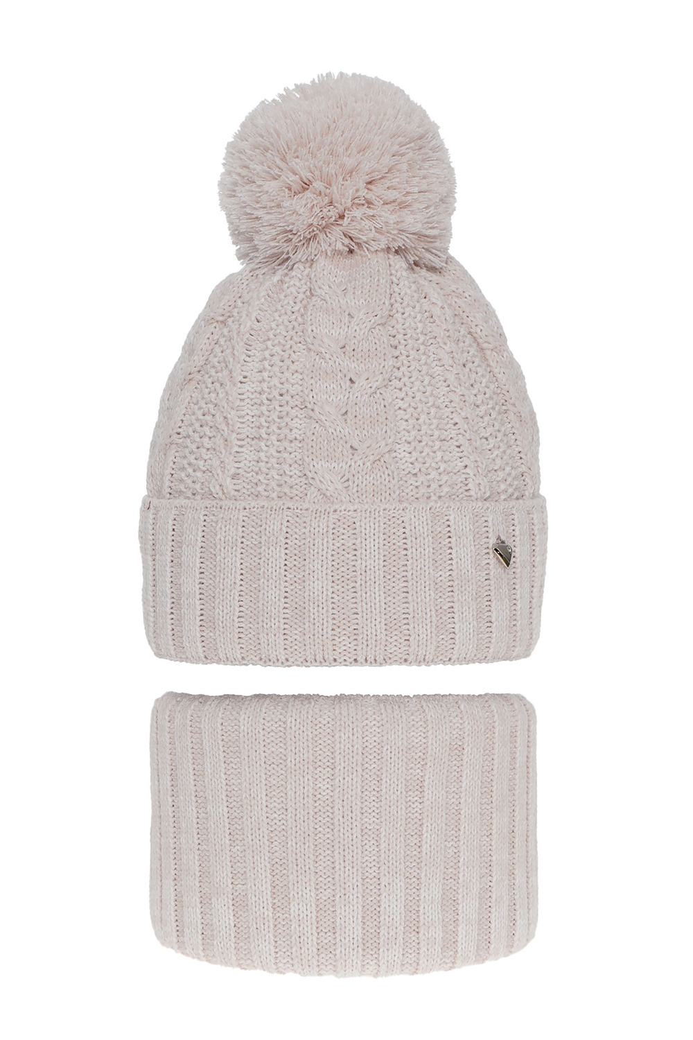 Ensemble d'hiver fille: bonnet et snood, rose clair, avec pompon, Maroko